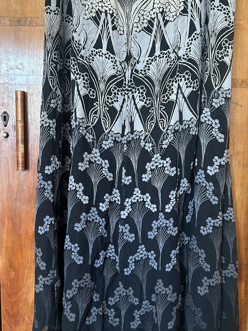 VTG Y2K Floral ArtDeco Print chiffon Midi Skirt 18 Elastic Waist Whimsygoth